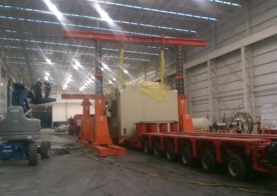 440 tons Gantry J&R - Unloading of 100 tons crown housing from low-boy in automotive plant