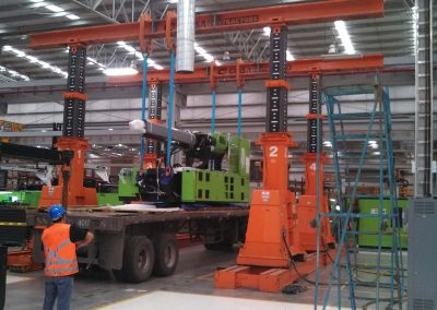 Gantry 440 Tons J&R.- Descarga de unidad de inyección en planta automotriz